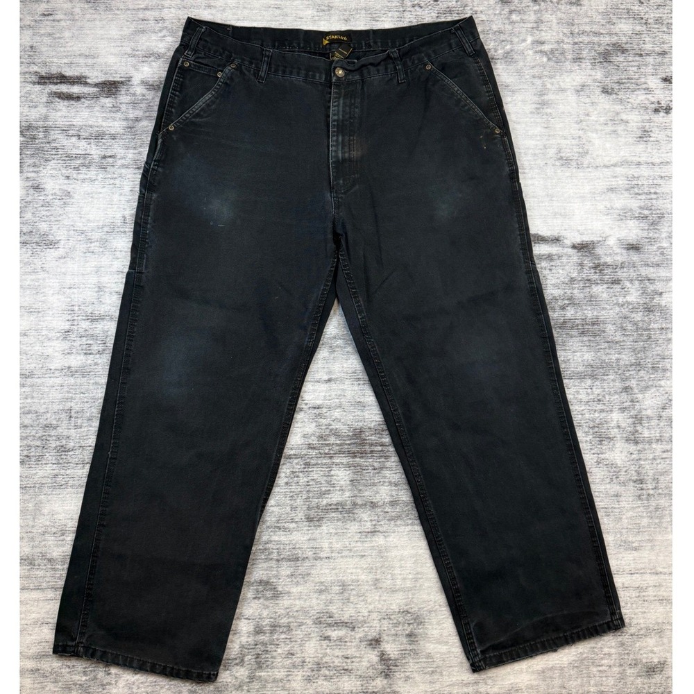 Stanley Mens Black Cotton Duck‎ Canvas Carpenter Work Pants 40x30 Distressed